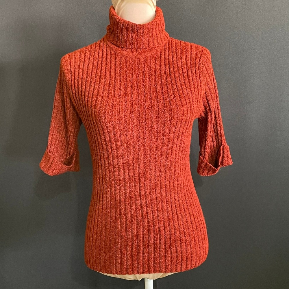 Kathie Lee Collection Ribbed Turtleneck Sweater Women Medium Good Elbow Sleeve